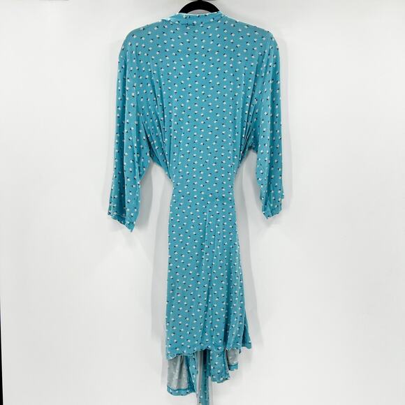 B Soft Women's Blue Floral 3/4‎ Sleeve Tie Waist Mini Sleep Robe Size L/XL - Picture 2 of 3